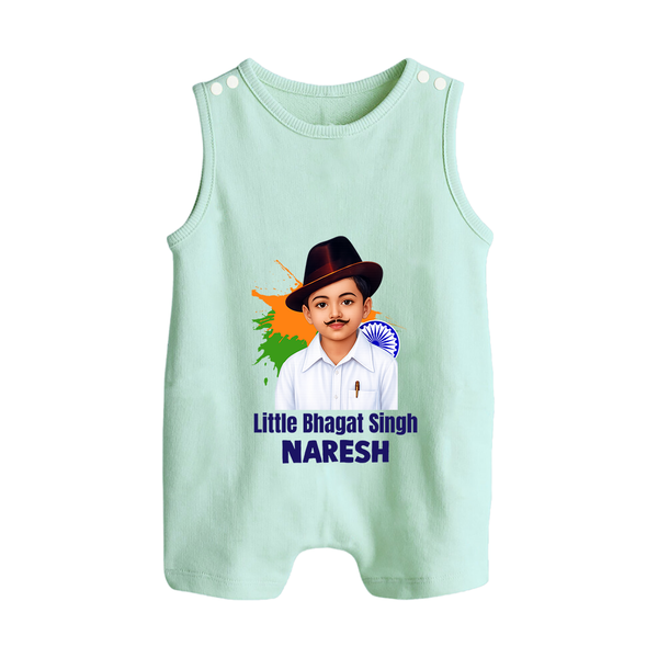Little Bhagat Singh personalized  Button Romper - MINT GREEN - New Born (Chest 18")
