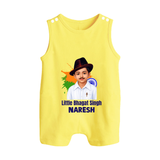 Little Bhagat Singh personalized  Button Romper - PASTEL YELLOW - New Born (Chest 18")