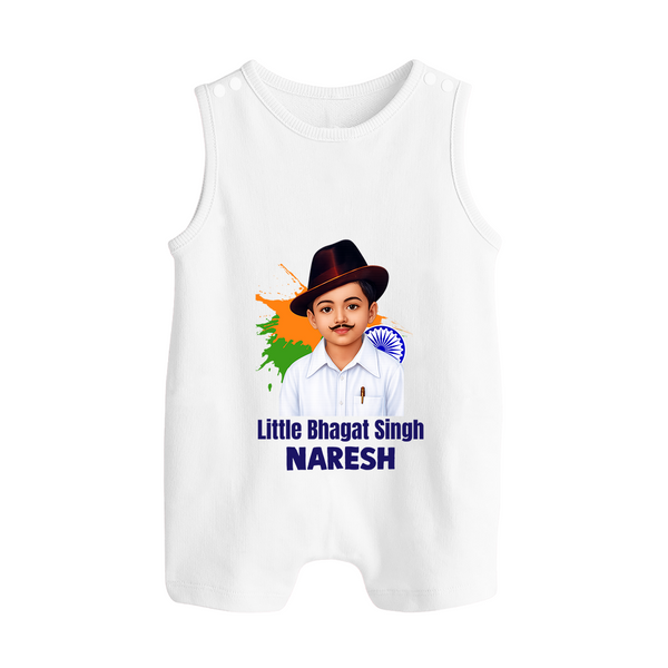 Little Bhagat Singh personalized  Button Romper - WHITE - New Born (Chest 18")