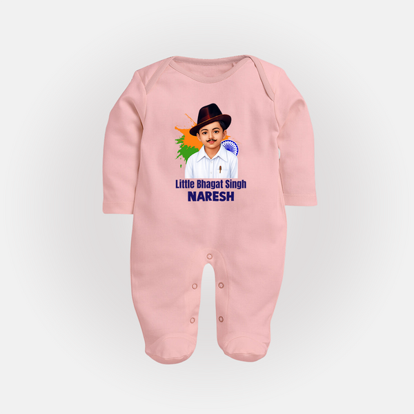 Little Bhagat Singh personalized  Fullbody suit - BABY PINK - New Born (Chest 7.5")