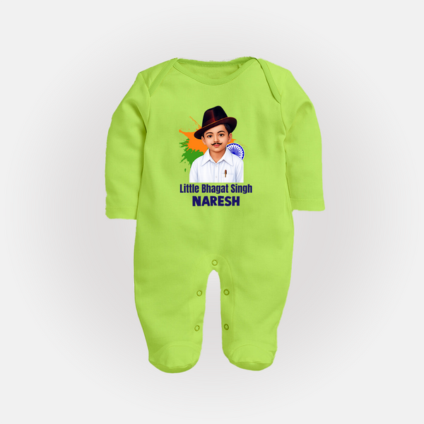 Little Bhagat Singh personalized  Fullbody suit - LIME GREEN - New Born (Chest 7.5")