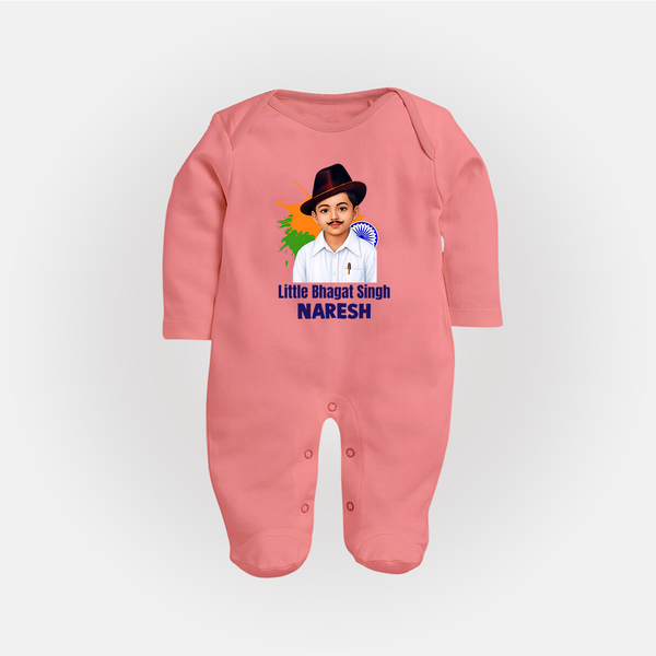 Little Bhagat Singh personalized  Fullbody suit - PEACH - New Born (Chest 7.5")