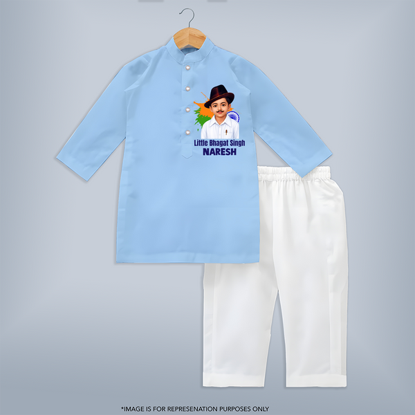 Little Bhagat Singh personalized  Kurta - BABY BLUE - 3 - 6 Months Old (Chest 24", Kurta Length 14'', Waist 19", Pant Length 14")