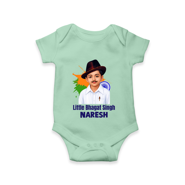 Little Bhagat Singh personalized  Baby Romper - MINT GREEN - New Born (Chest 14")