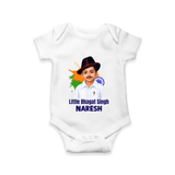 Little Bhagat Singh personalized  Baby Romper - WHITE - New Born (Chest 14")