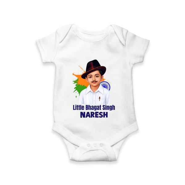 Little Bhagat Singh personalized  Baby Romper - WHITE - New Born (Chest 14")