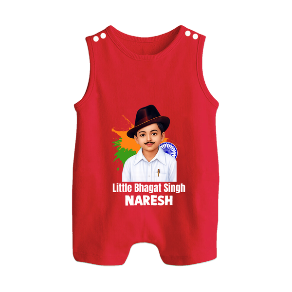 Little Bhagat Singh personalized  Button Romper - RED - New Born (Chest 18")
