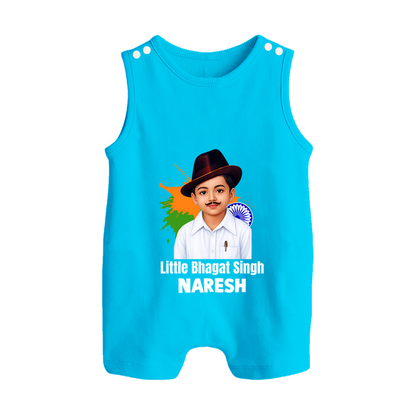 Little Bhagat Singh personalized  Button Romper - SKY BLUE - New Born (Chest 18")