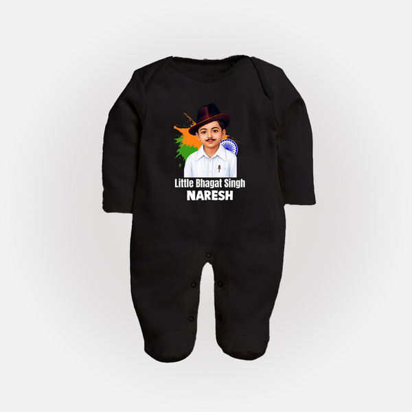 Little Bhagat Singh personalized  Fullbody suit - BLACK - New Born (Chest 7.5")