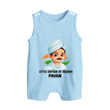 Little Captain of Freedom Personalized Button Romper - BABY BLUE - New Born (Chest 18")