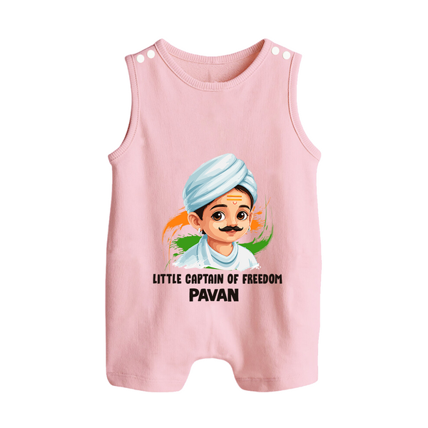 Little Captain of Freedom Personalized Button Romper - BABY PINK - New Born (Chest 18")