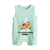 Little Captain of Freedom Personalized Button Romper - MINT GREEN - New Born (Chest 18")