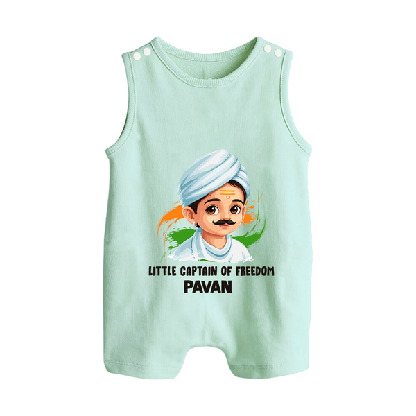 Little Captain of Freedom Personalized Button Romper - MINT GREEN - New Born (Chest 18")