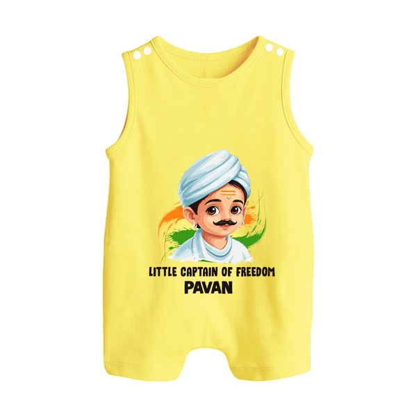 Little Captain of Freedom Personalized Button Romper - PASTEL YELLOW - New Born (Chest 18")