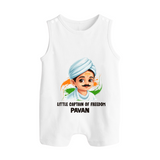 Little Captain of Freedom Personalized Button Romper - WHITE - New Born (Chest 18")