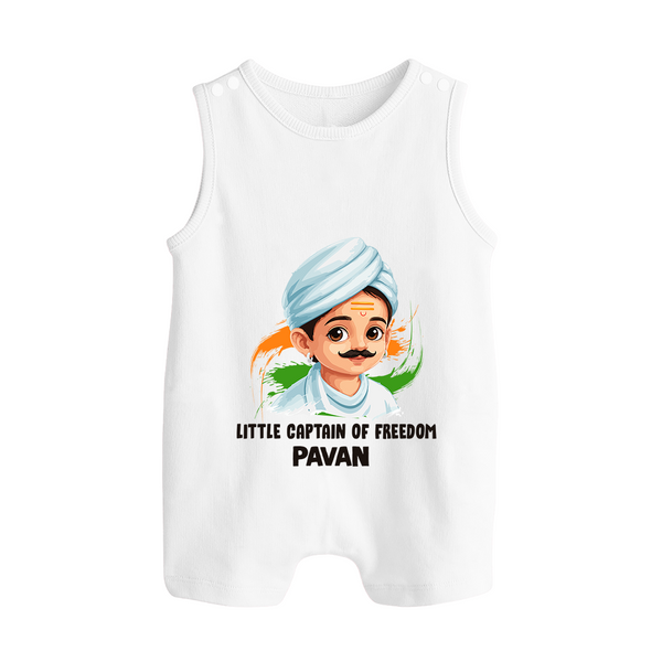 Little Captain of Freedom Personalized Button Romper - WHITE - New Born (Chest 18")