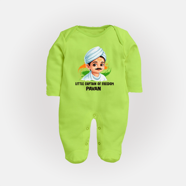 Little Captain of Freedom Personalized Fullbody suit - LIME GREEN - New Born (Chest 7.5")