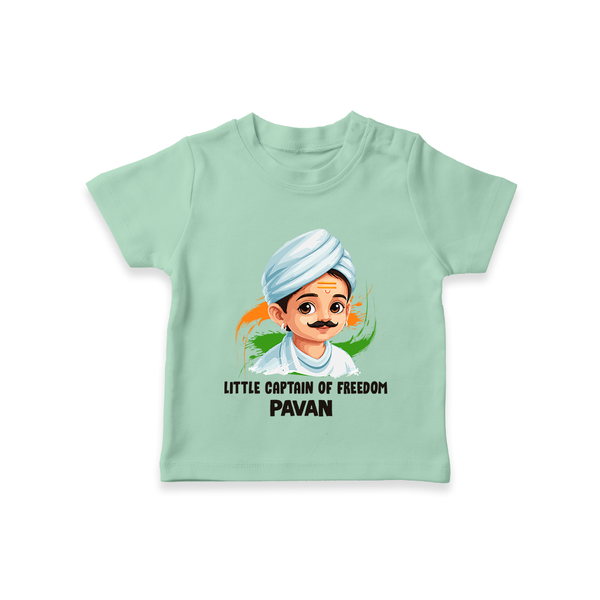 Little Captain of Freedom Personalized Kid T-shirt - MINT GREEN - 0-5 Months Old (Chest 17")