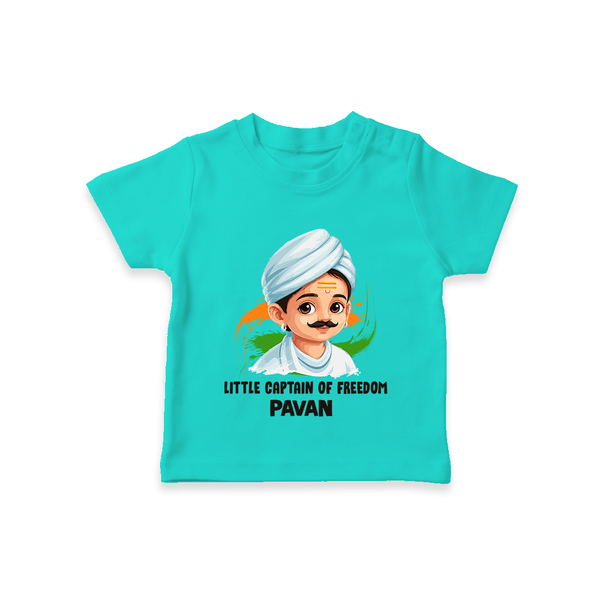 Little Captain of Freedom Personalized Kid T-shirt - TEAL - 0-5 Months Old (Chest 17")