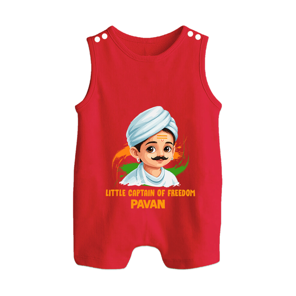 Little Captain of Freedom Personalized Button Romper - RED - New Born (Chest 18")