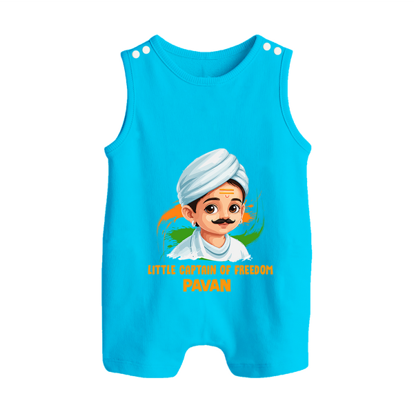 Little Captain of Freedom Personalized Button Romper - SKY BLUE - New Born (Chest 18")