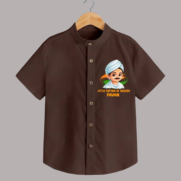 Little Captain of Freedom Personalized Shirt - CHOCOLATE BROWN - 0 - 6 Months Old (Chest 23")