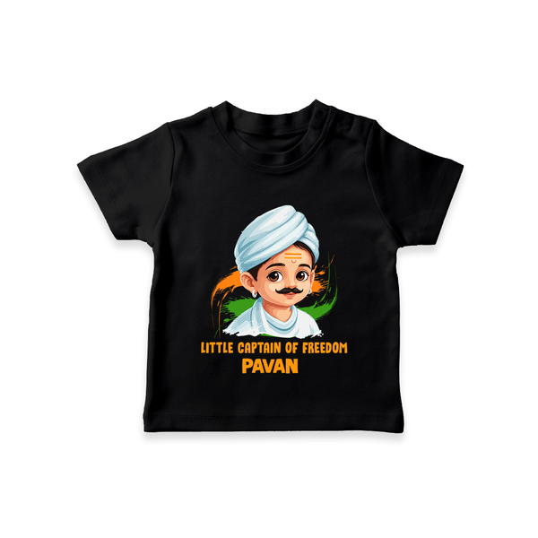 Little Captain of Freedom Personalized Kid T-shirt - BLACK - 0-5 Months Old (Chest 17")