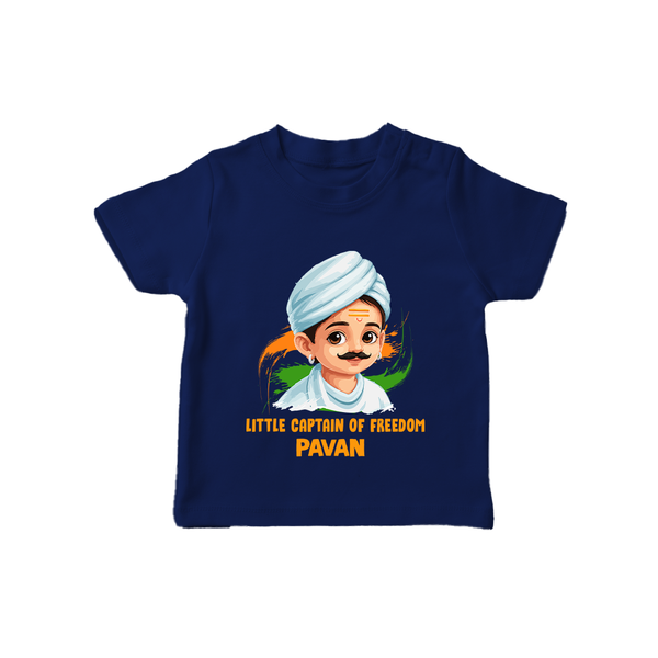 Little Captain of Freedom Personalized Kid T-shirt - NAVY BLUE - 0-5 Months Old (Chest 17")