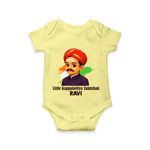 Little Kappalottiya Tamizhan Personalized Baby Romper - PASTEL YELLOW - New Born (Chest 14")