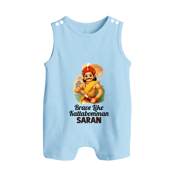 Brave Like Kattabomman Personalized  Button Romper - BABY BLUE - New Born (Chest 18")