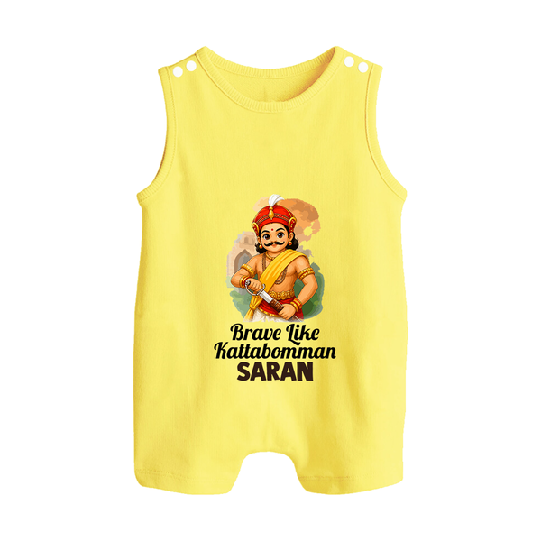 Brave Like Kattabomman Personalized  Button Romper - PASTEL YELLOW - New Born (Chest 18")