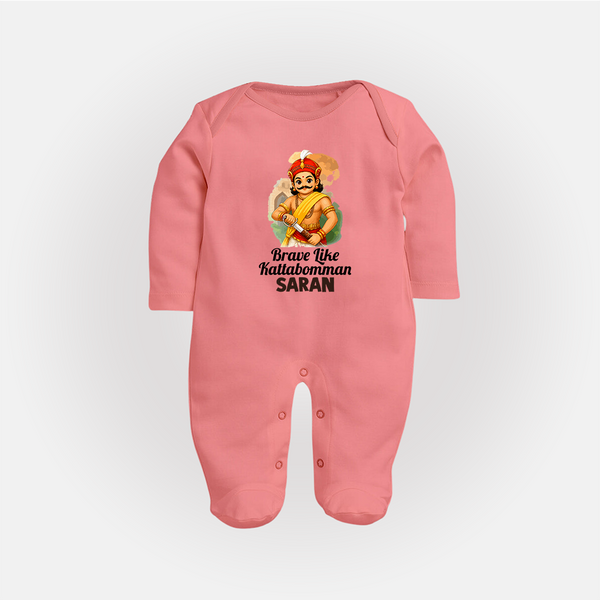 Brave Like Kattabomman Personalized  Fullbody suit - PEACH - New Born (Chest 7.5")