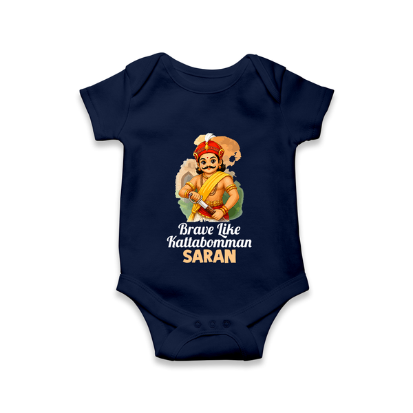 Brave Like Kattabomman Personalized  Baby Romper - NAVY BLUE - New Born (Chest 14")