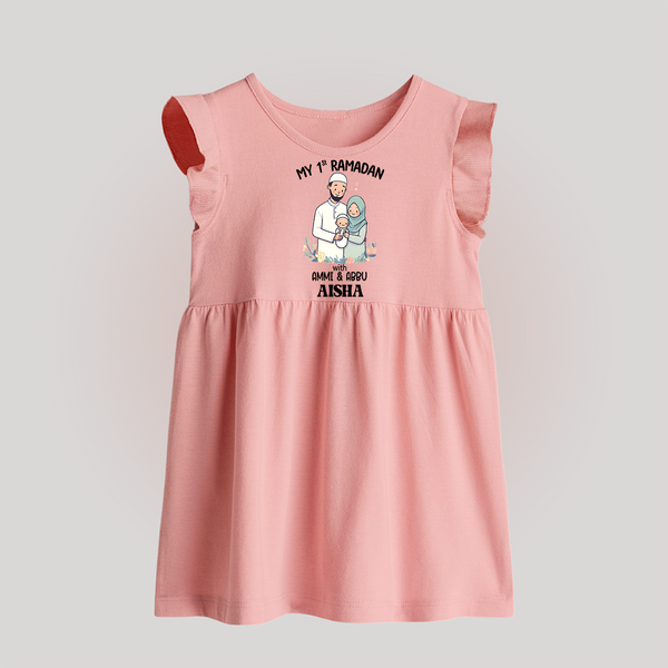 My First Ramadan Custom Name Kids Baby Frock - BABY PINK - 0 - 3 Months Old (Chest 17")