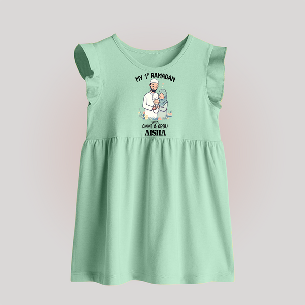 My First Ramadan Custom Name Kids Baby Frock - MINT GREEN - 0 - 3 Months Old (Chest 17")