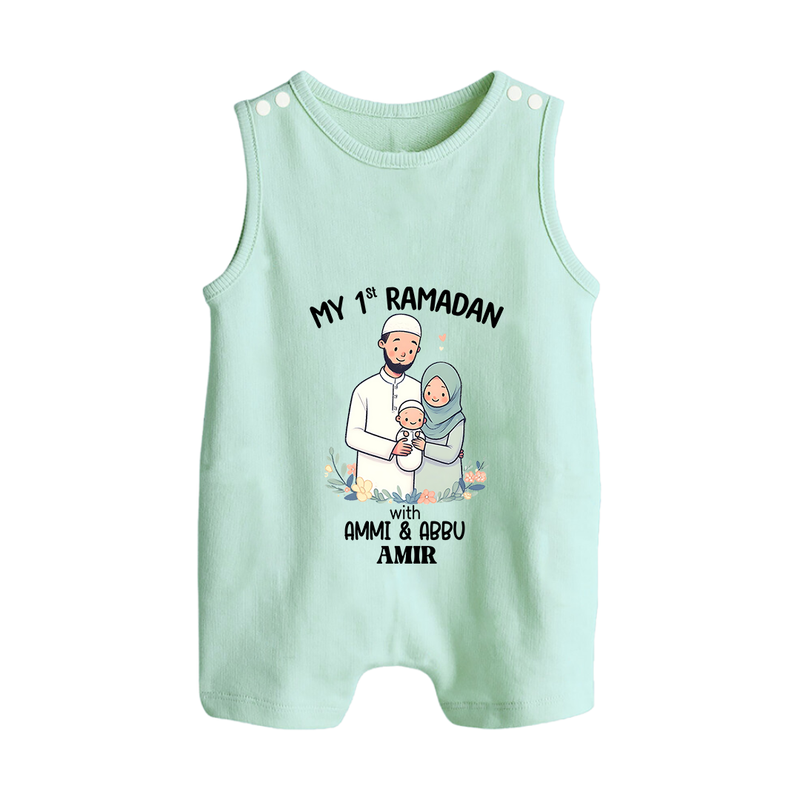 My First Ramadan With Ammi & Abbu  - A Month of Blessings With Our Customized Romper Suit For Babies With Name - MINT GREEN - 0 - 5 Months Old (Chest 18")