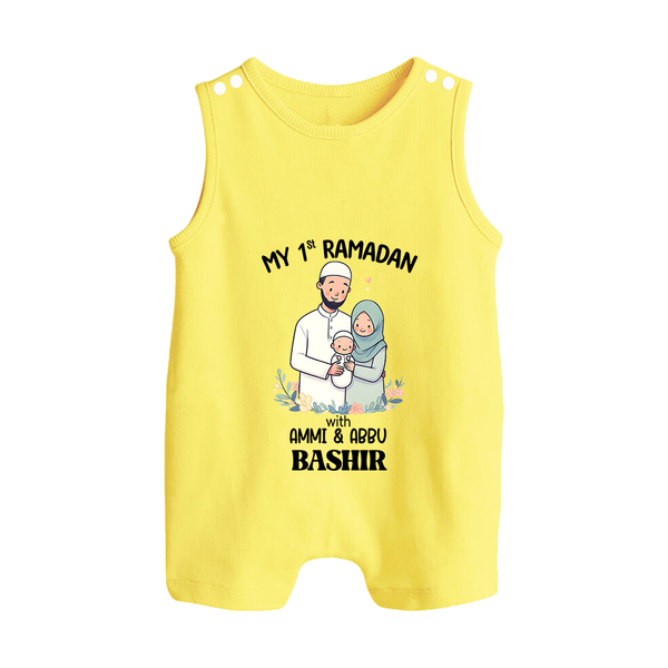 My First Ramadan Custom Name Kids Romper Suit - PASTEL YELLOW - 0 - 5 Months Old (Chest 18")