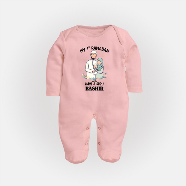 My First Ramadan Custom Name Kids Fullbody Suit - BABY PINK - New Born (Chest 7.5")