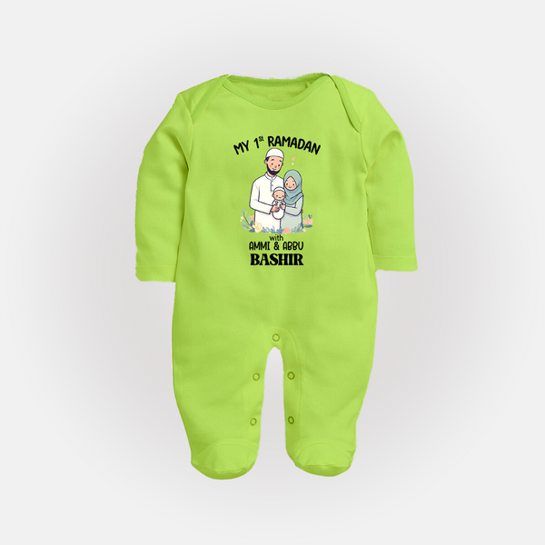 My First Ramadan Custom Name Kids Fullbody Suit - LIME GREEN - New Born (Chest 7.5")