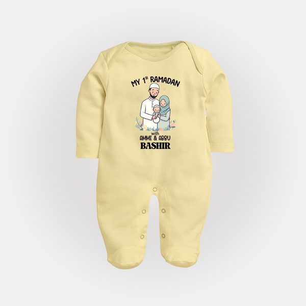 My First Ramadan Custom Name Kids Fullbody Suit - PASTEL YELLOW - New Born (Chest 7.5")