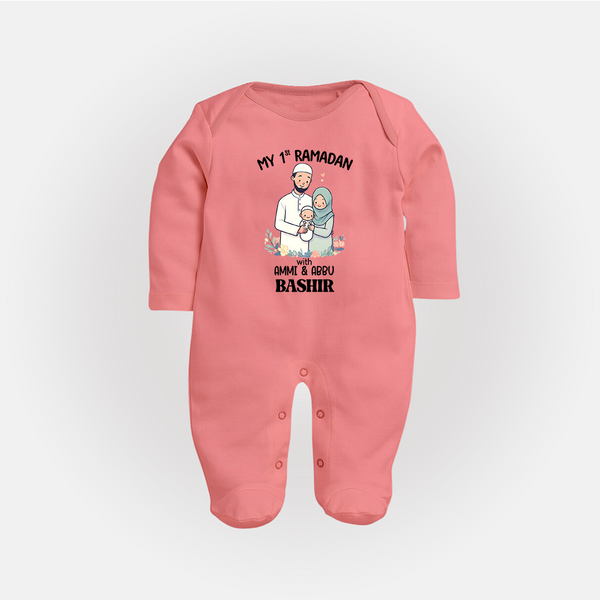 My First Ramadan Custom Name Kids Fullbody Suit - PEACH - New Born (Chest 7.5")