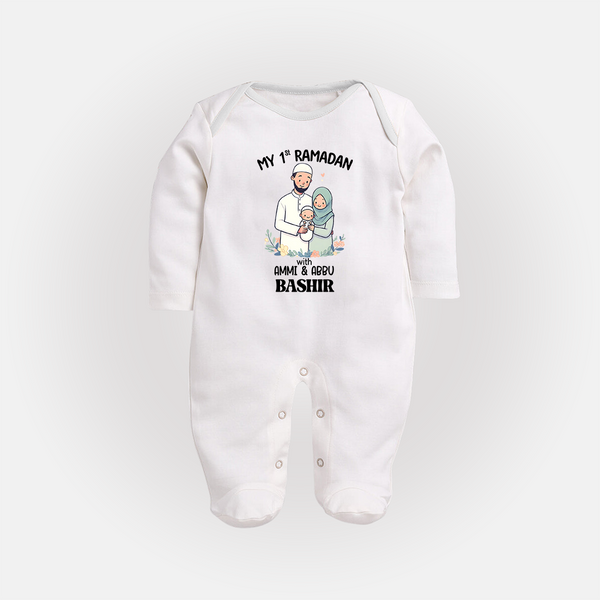 My First Ramadan Custom Name Kids Fullbody Suit - WHITE - New Born (Chest 7.5")