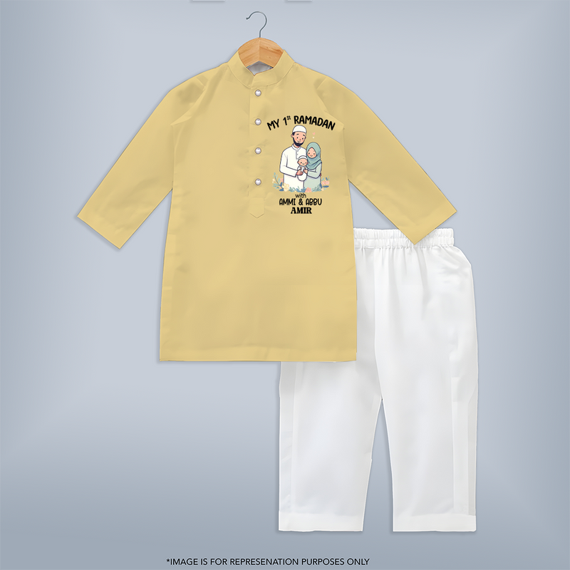 My First Ramadan With Ammi & Abbu  - A Month of Blessings With Our Customized Kurta Set For Kids With Name - YELLOW - 3 - 6 Months Old (Chest 24", Kurta Length 14'', Waist 19", Pant Length 14")