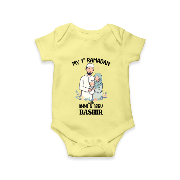 My First Ramadan Custom Name Kids Romper - PASTEL YELLOW - New Born (Chest 14")