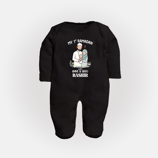 My First Ramadan Custom Name Kids Fullbody Suit - BLACK - New Born (Chest 7.5")