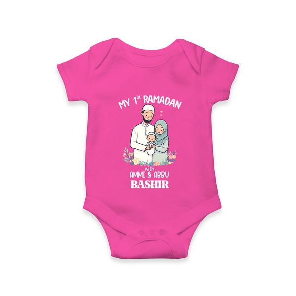 My First Ramadan Custom Name Kids Romper - HOT PINK - New Born (Chest 14")