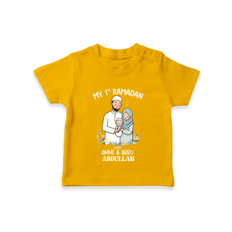 My First Ramadan With Ammi & Abbu  - A Month of Blessings With Our Customized T-Shirt For Kids With Name - CHROME YELLOW - 0-5 Months Old (Chest 17")