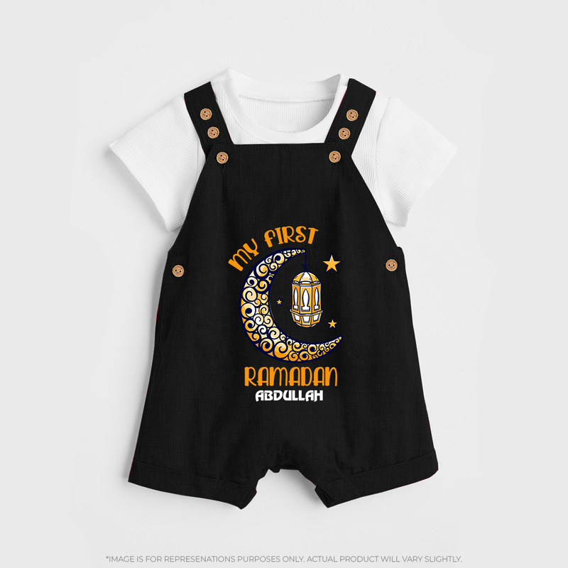 My First Ramadan - Growing in Faith With Our Customized Dungaree Set For Kids With Name - BLACK - 0 - 5 Months Old (Chest 18")