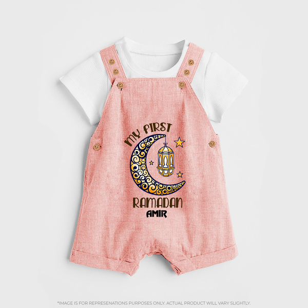 My First Ramadan - Growing in Faith With Our Customized Dungaree Set For Kids With Name - PEACH - 0 - 5 Months Old (Chest 18")