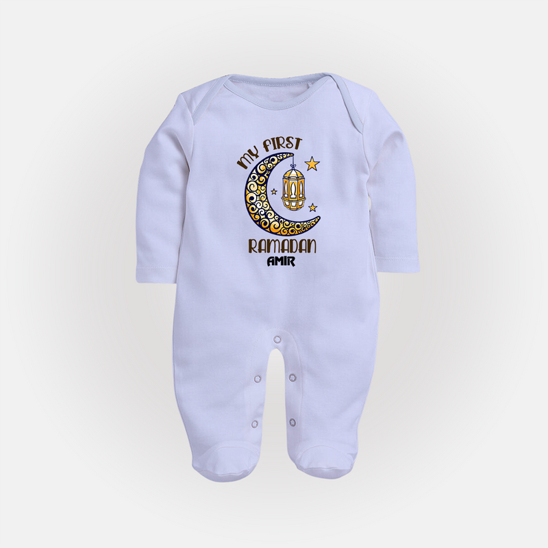 My First Ramadan - Growing in Faith With Our Customized Sleep Suit For Babies With Name - BABY BLUE - New Born (Chest 7.5")